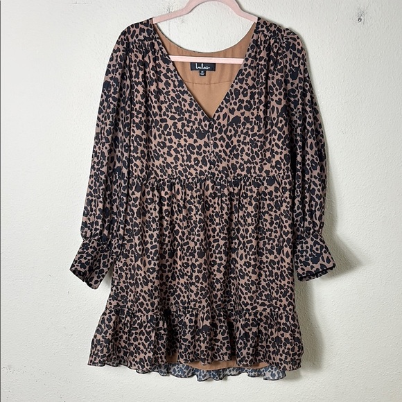 Lulus Rock It Out Brown and Black Leopard Print Babydoll Dress size Medium - Picture 2 of 13
